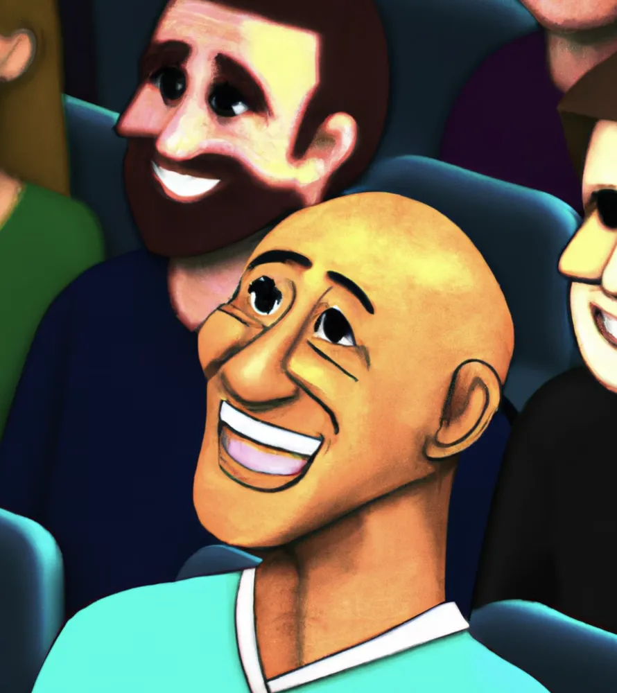 An illustration of an audience member grinning, delighted.